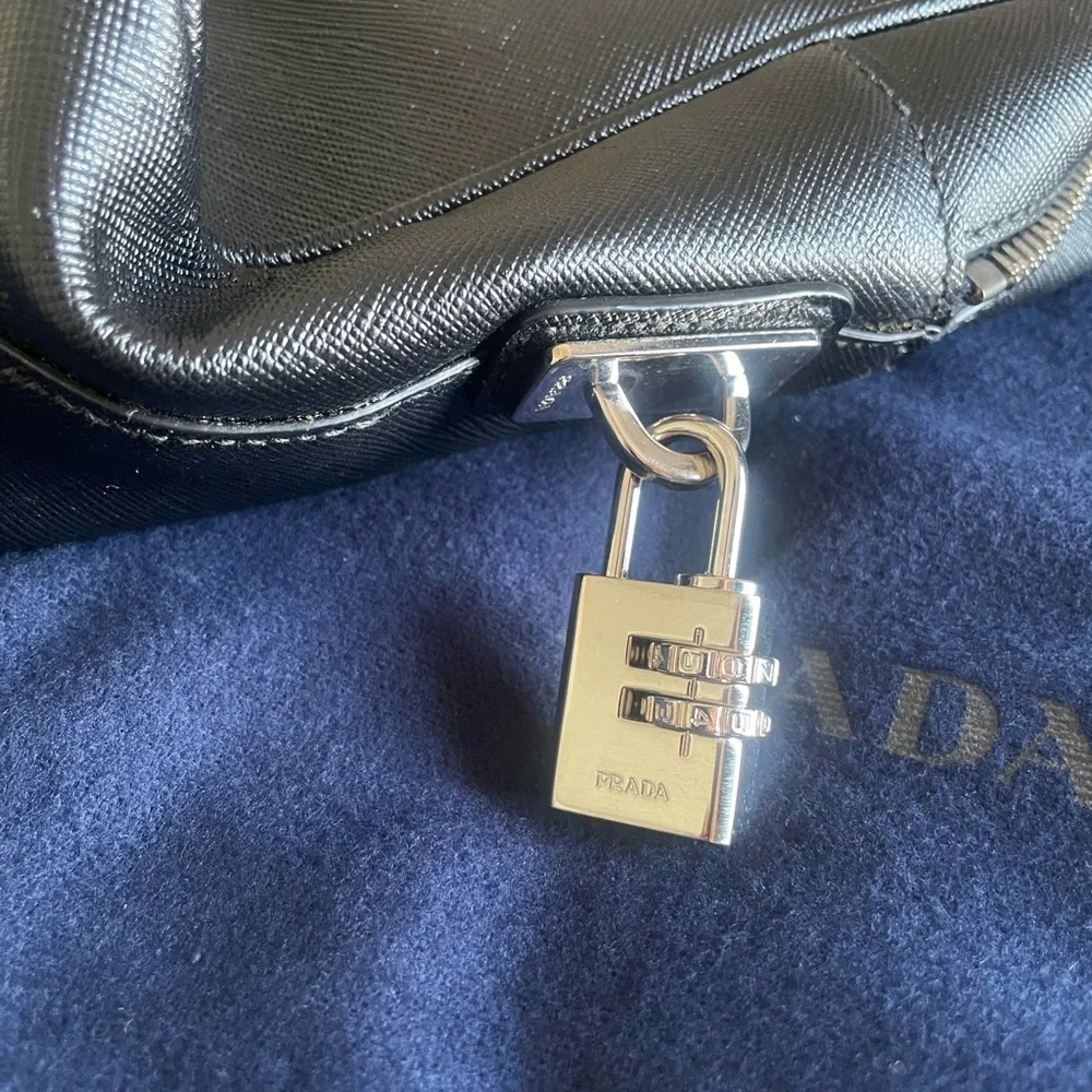 Prada Saffiano Travel Leather Duffle/Brief Bag With Lock